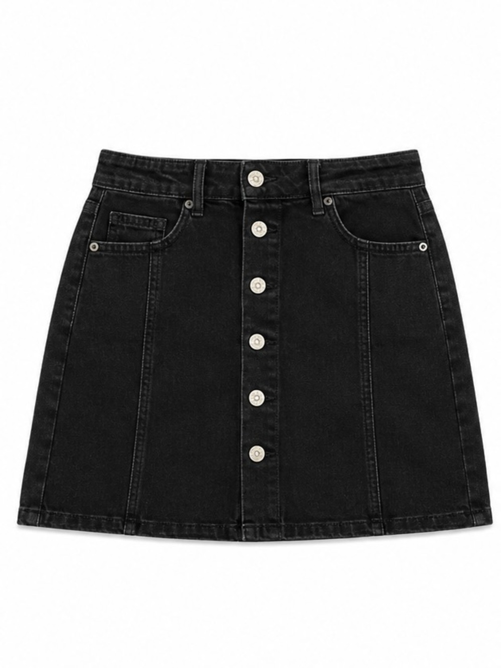 American Eagle Black Denim Button-Front Skirt